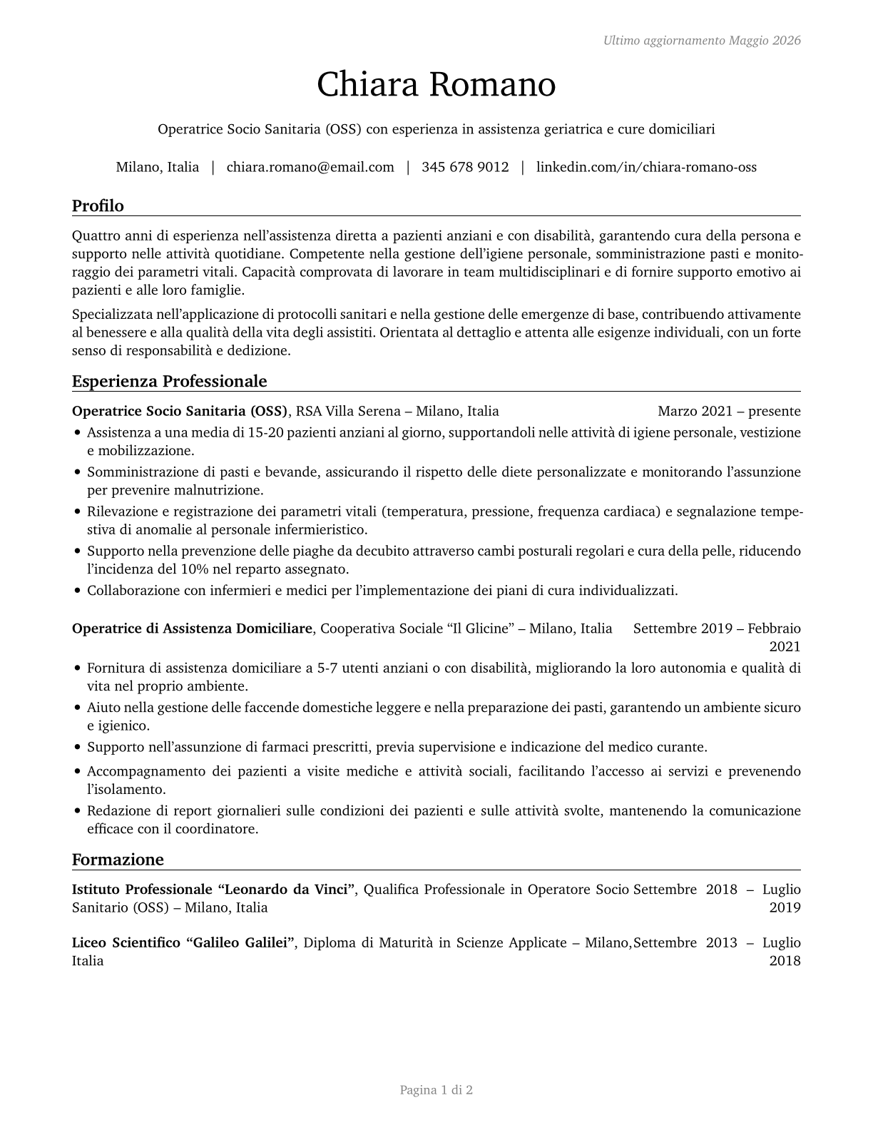 Healthcare Support Workers, All Other CV in Italian — page 1