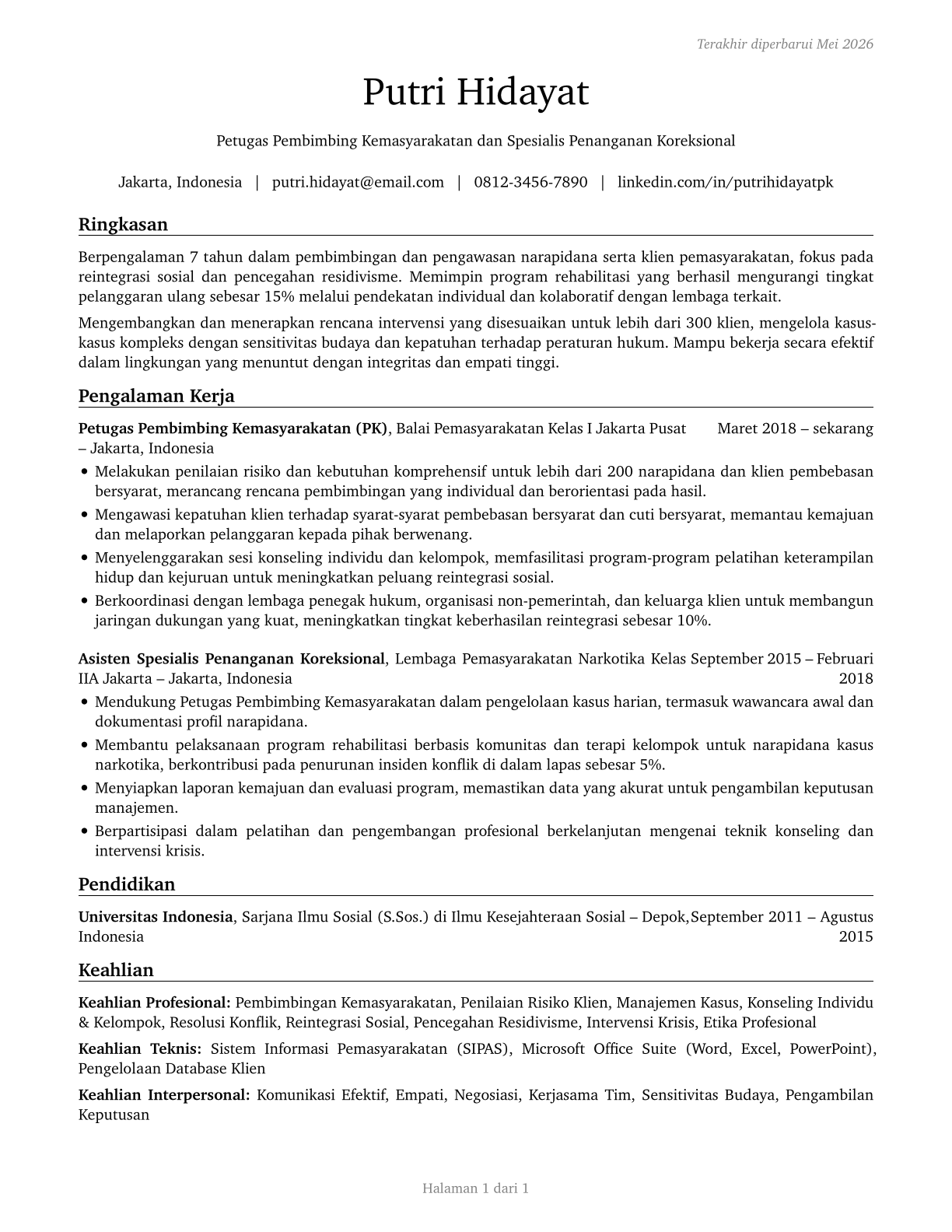 Probation Officers and Correctional Treatment Specialists CV in Indonesian — page 1