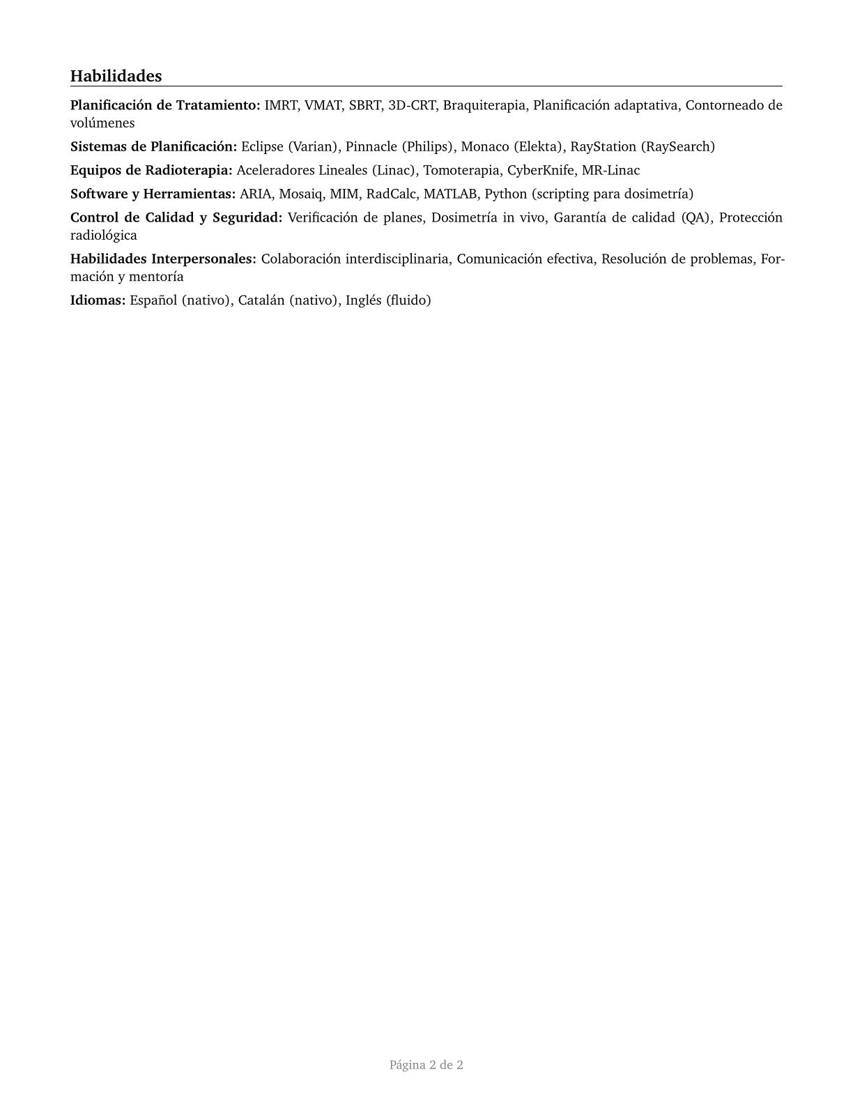 Medical Dosimetrists CV in Spanish — page 2