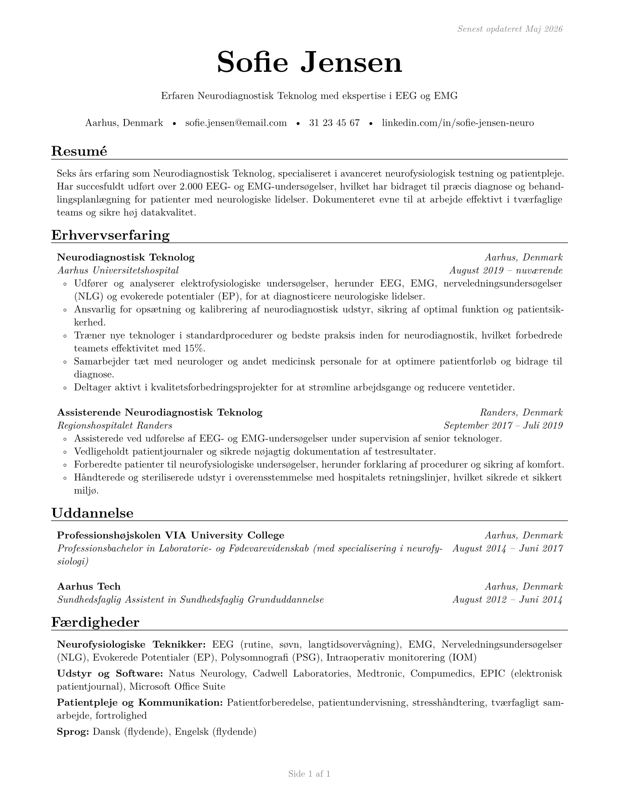 Neurodiagnostic Technologists CV in Danish — page 1