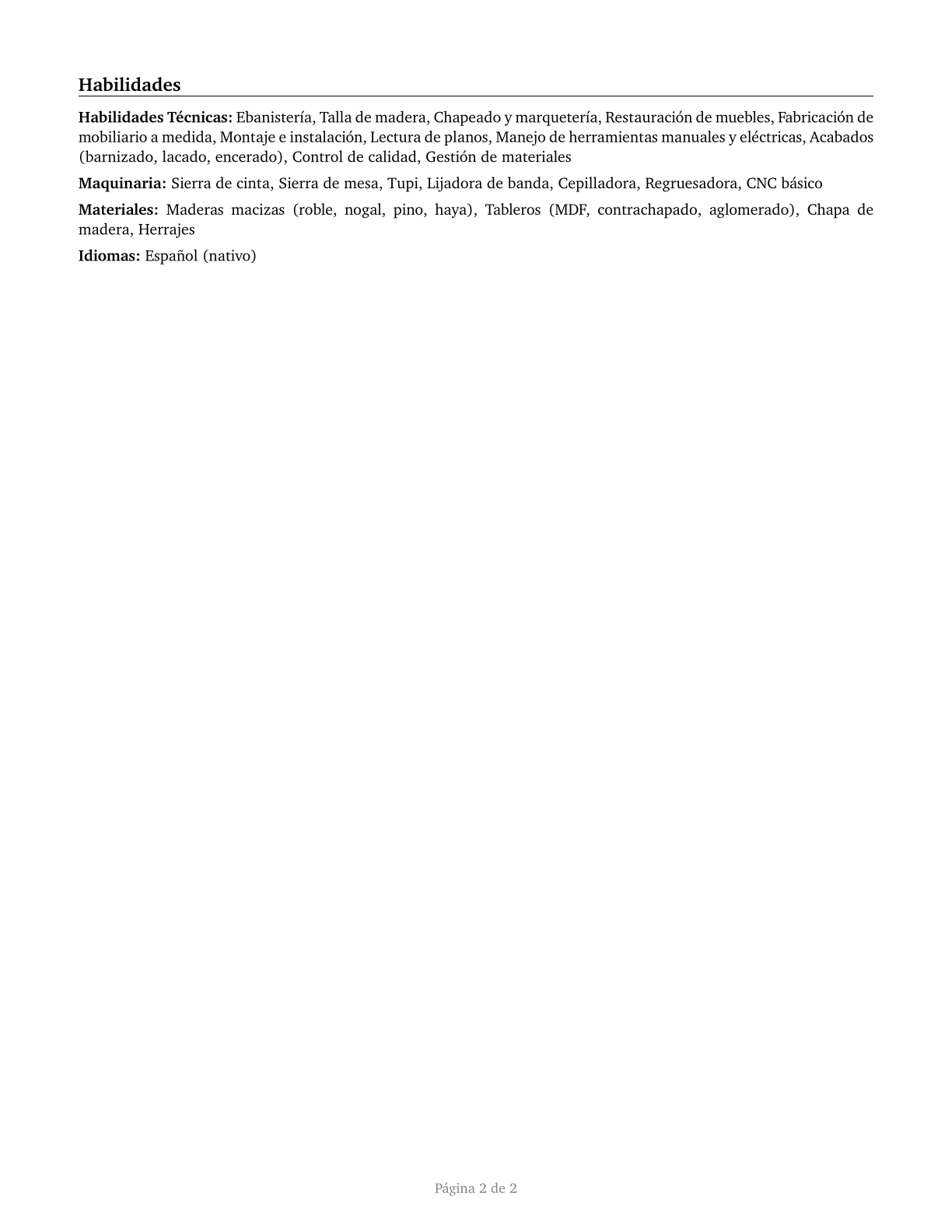 Carpenters CV in Spanish — page 2