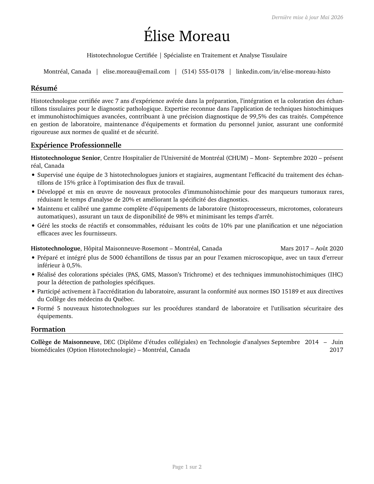 Histotechnologists CV in French — page 1