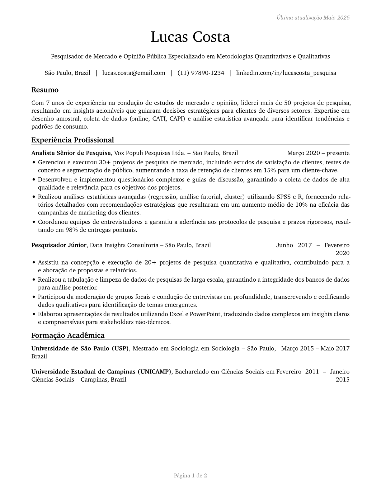 Survey Researchers CV in Portuguese — page 1