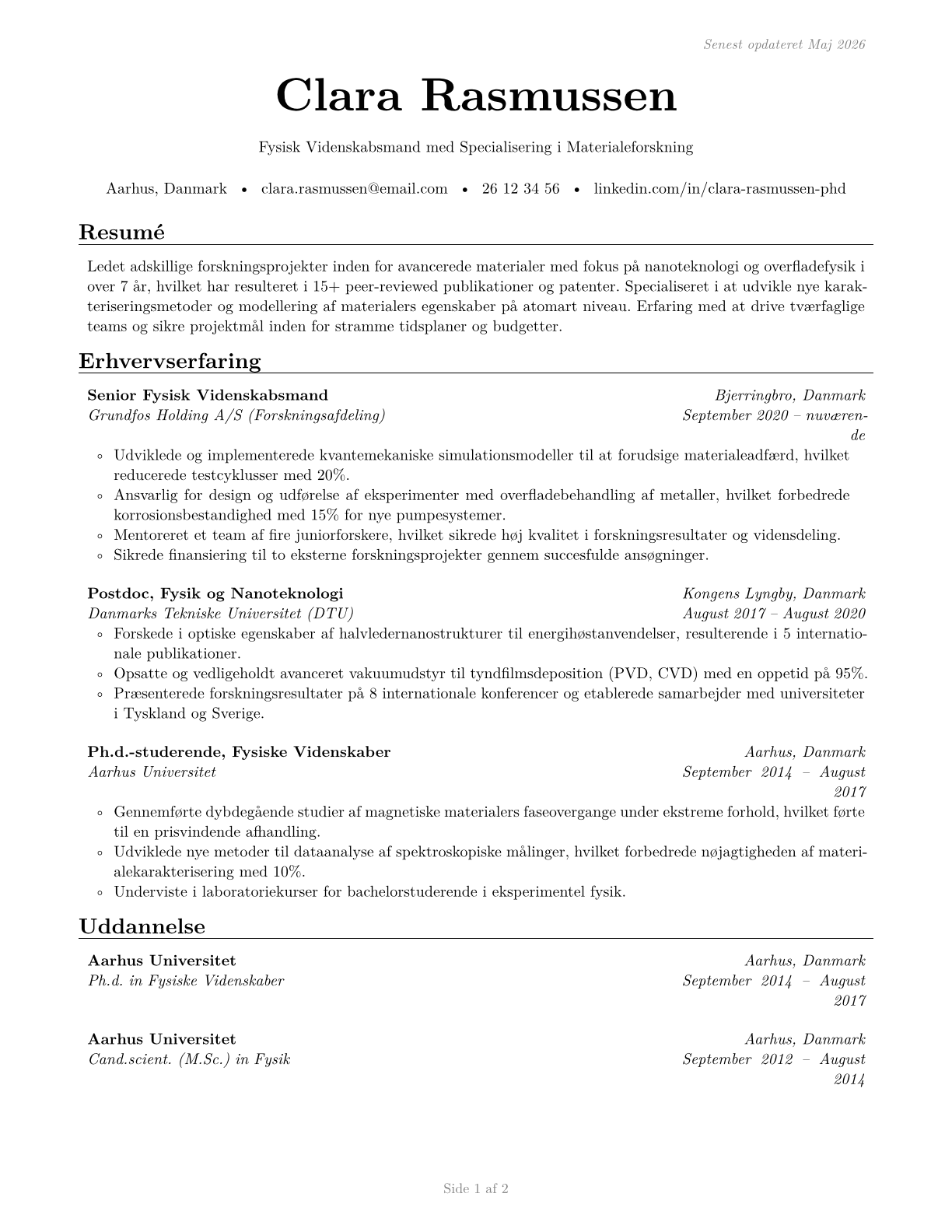 Physical Scientists, All Other CV in Danish — page 1