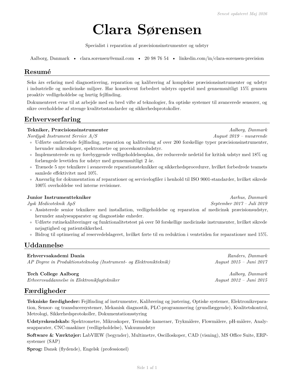 Precision Instrument and Equipment Repairers, All Other CV in Danish — page 1