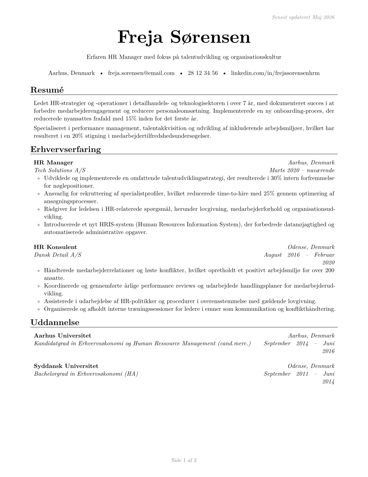 Human Resources Managers CV in Danish — page 1
