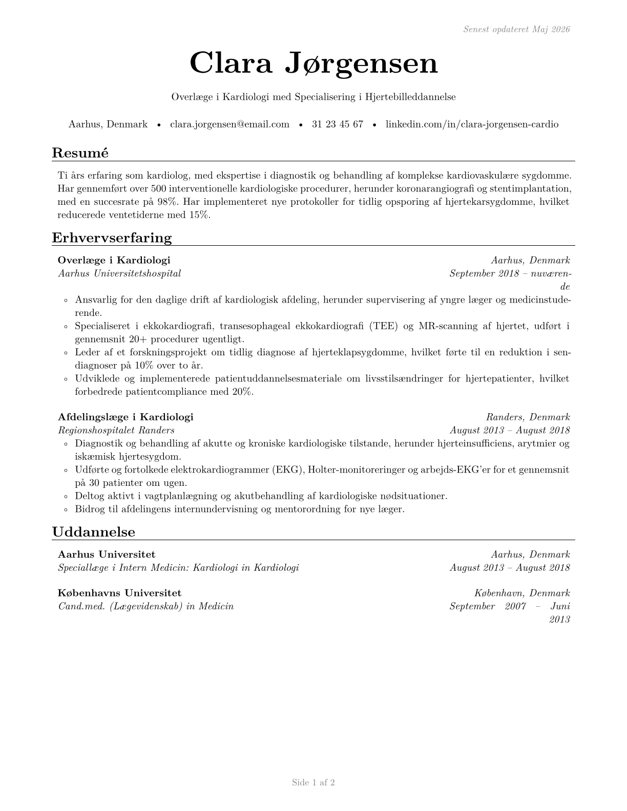 Cardiologists CV in Danish — page 1