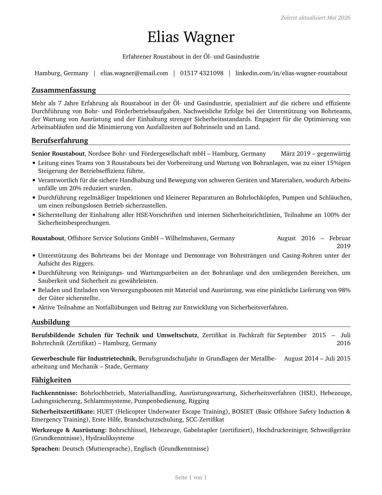 Roustabouts, Oil and Gas CV in German — page 1