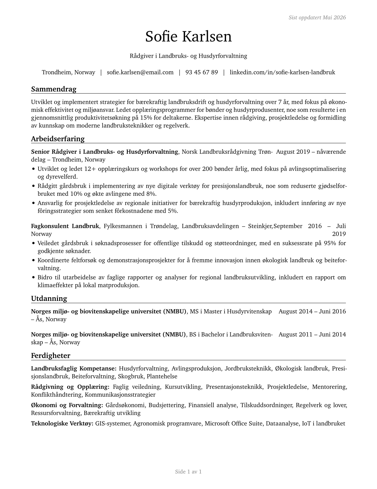Farm and Home Management Educators CV in Norwegian_bokmal — page 1