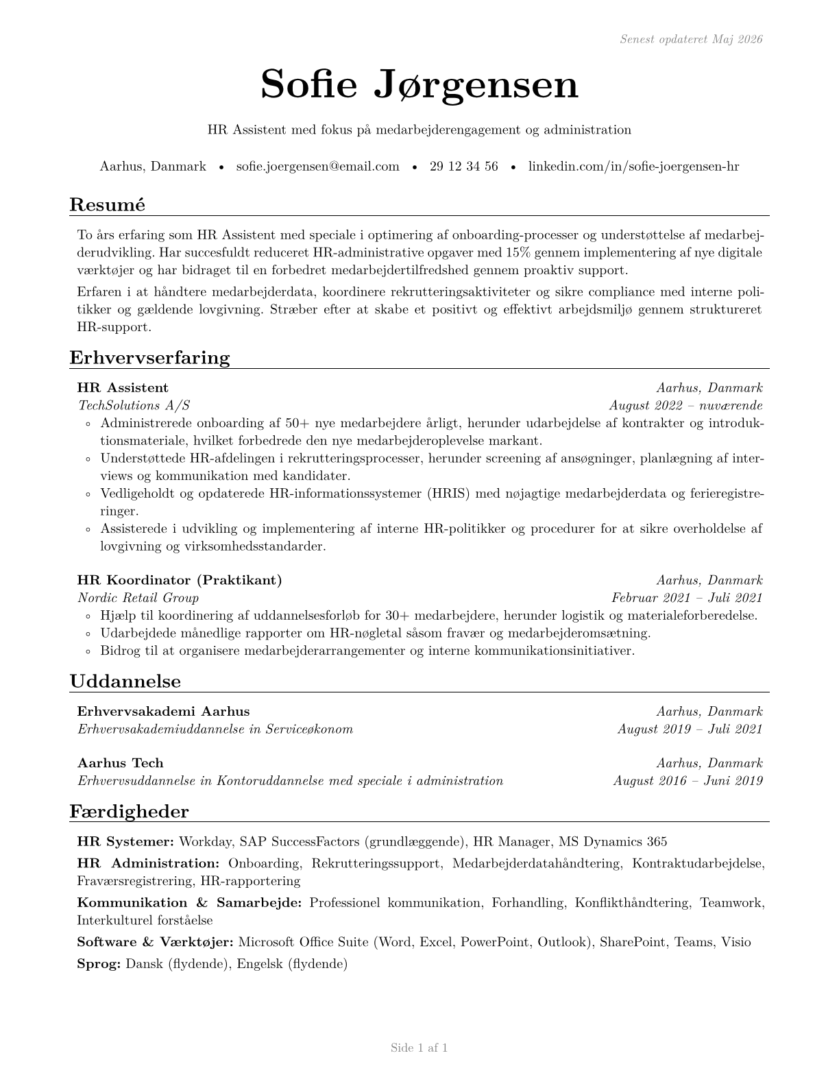 Human Resources Assistants, Except Payroll and Timekeeping CV in Danish — page 1