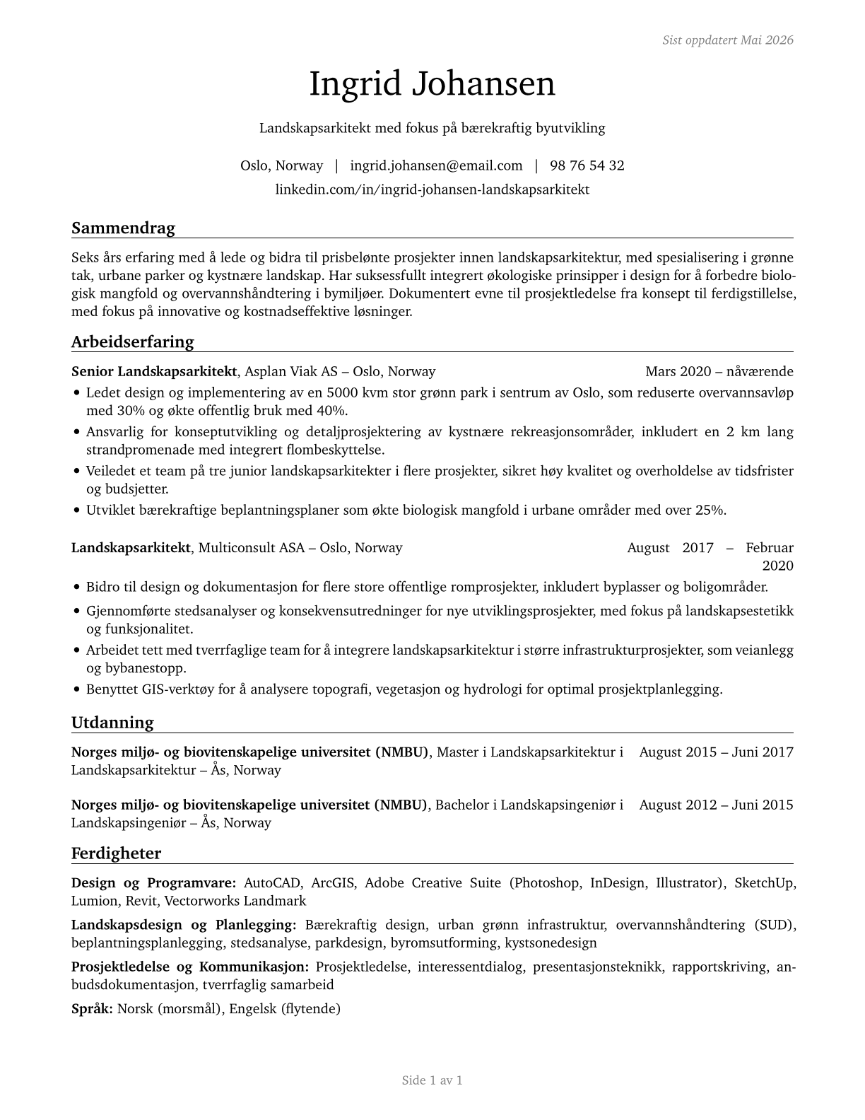 Landscape Architects CV in Norwegian_bokmal — page 1