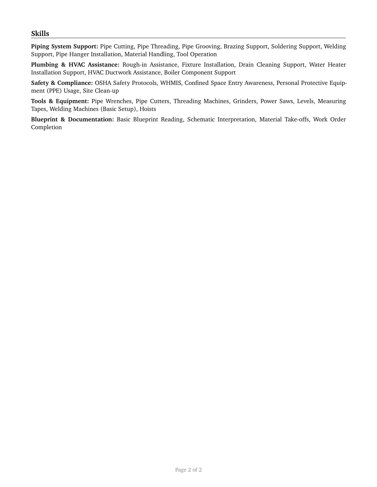 Helpers--Pipelayers, Plumbers, Pipefitters, and Steamfitters CV in English — page 2