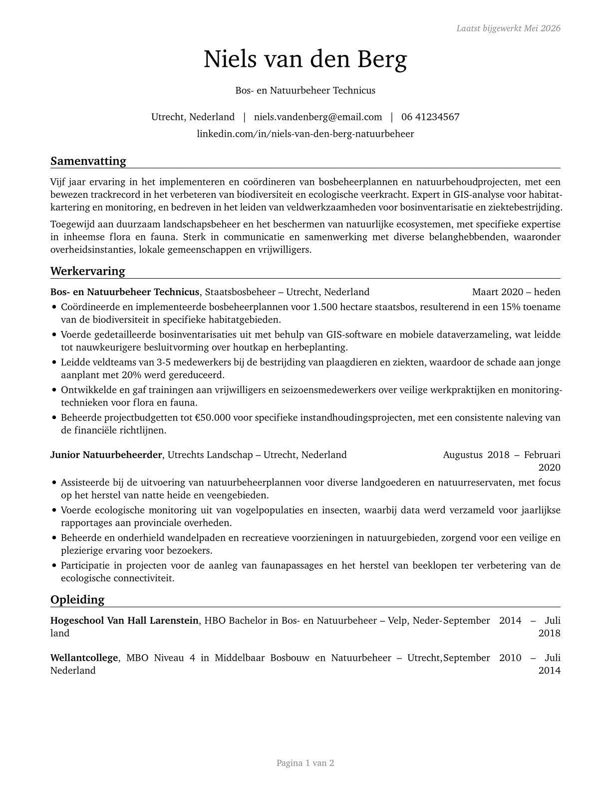 Forest and Conservation Technicians CV in Dutch — page 1