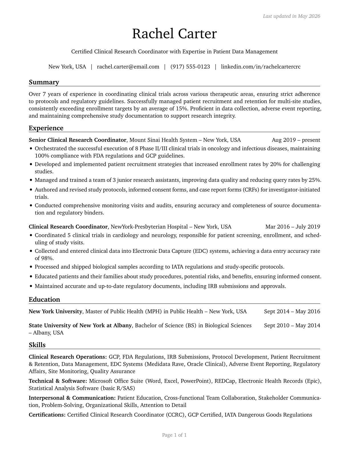 Healthcare Practitioners and Technical Workers, All Other CV in English — page 1