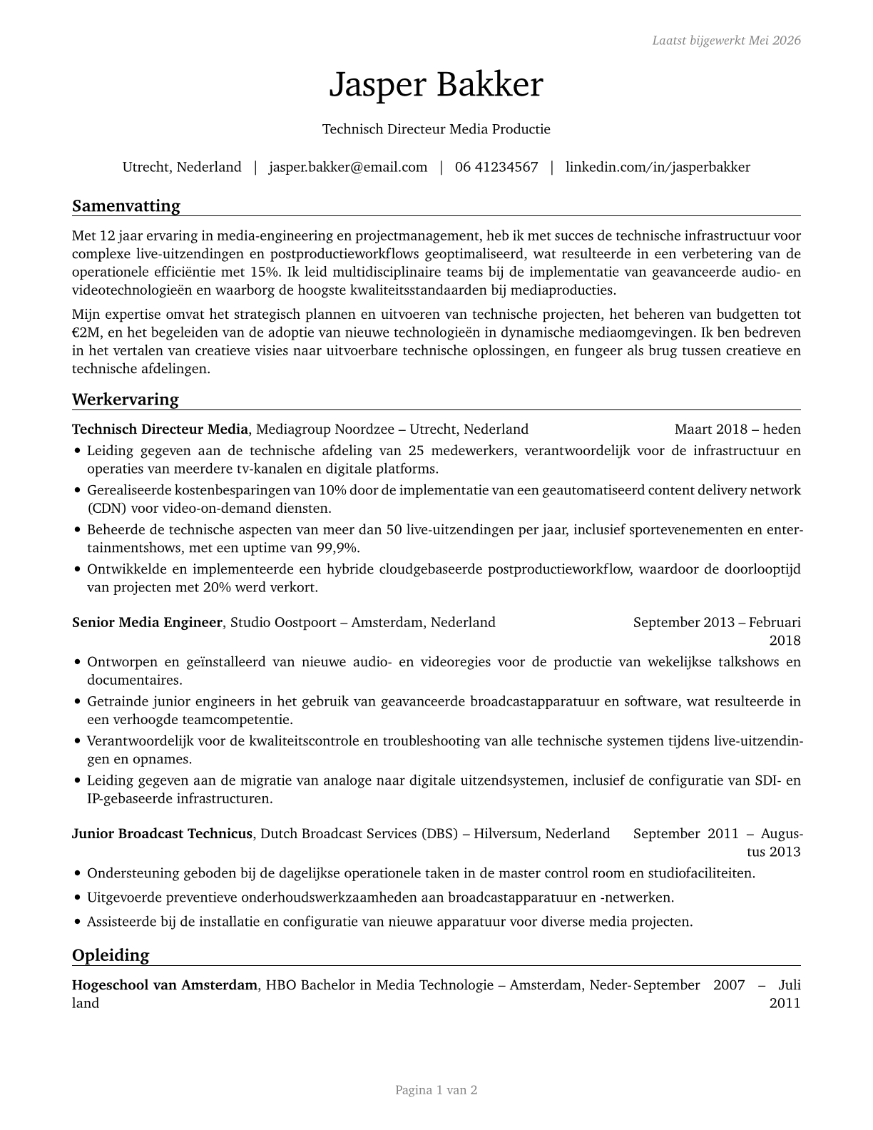 Media Technical Directors/Managers CV in Dutch — page 1