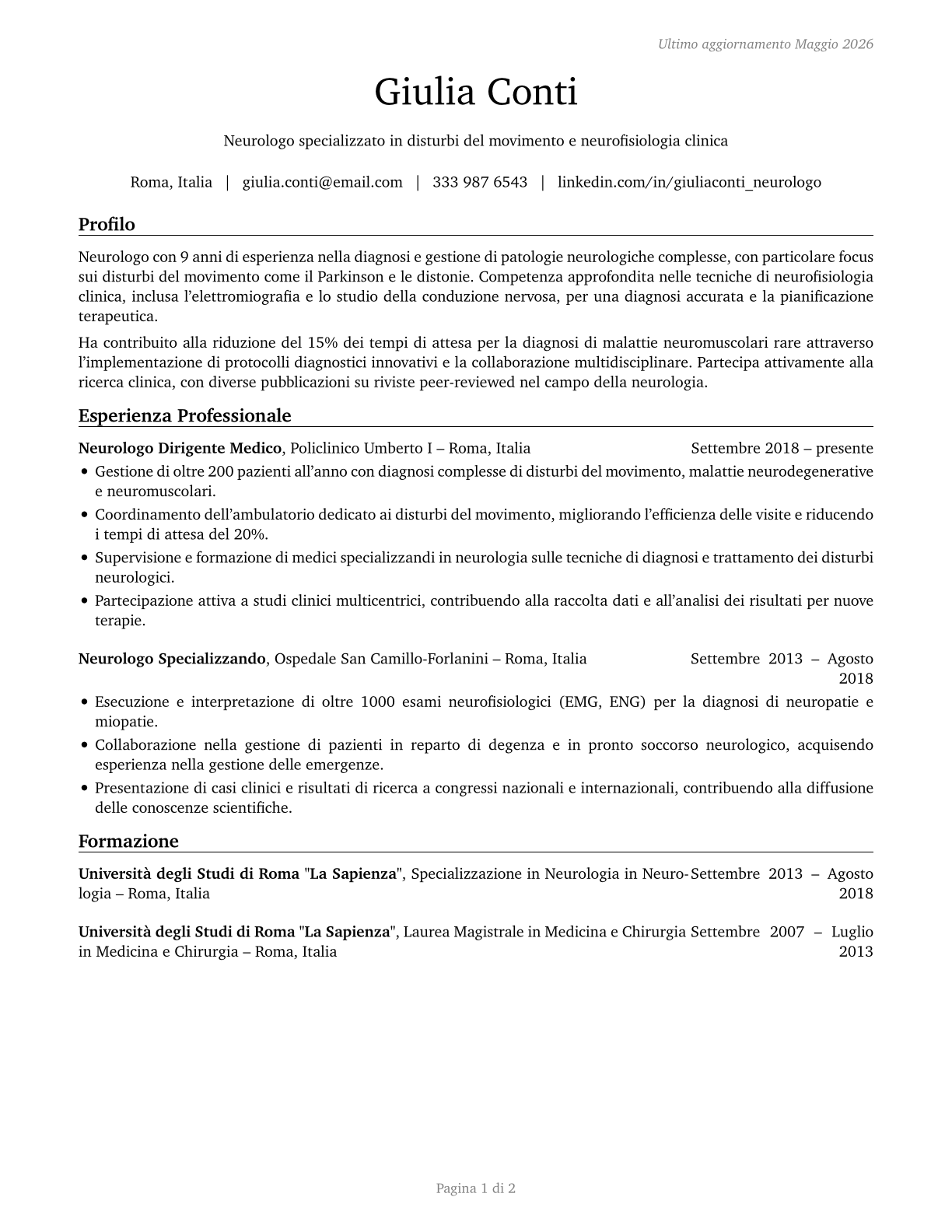 Neurologists CV in Italian — page 1