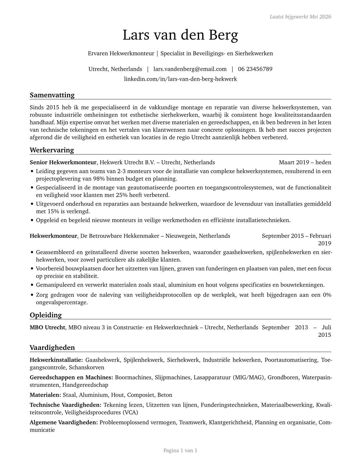 Fence Erectors CV in Dutch — page 1