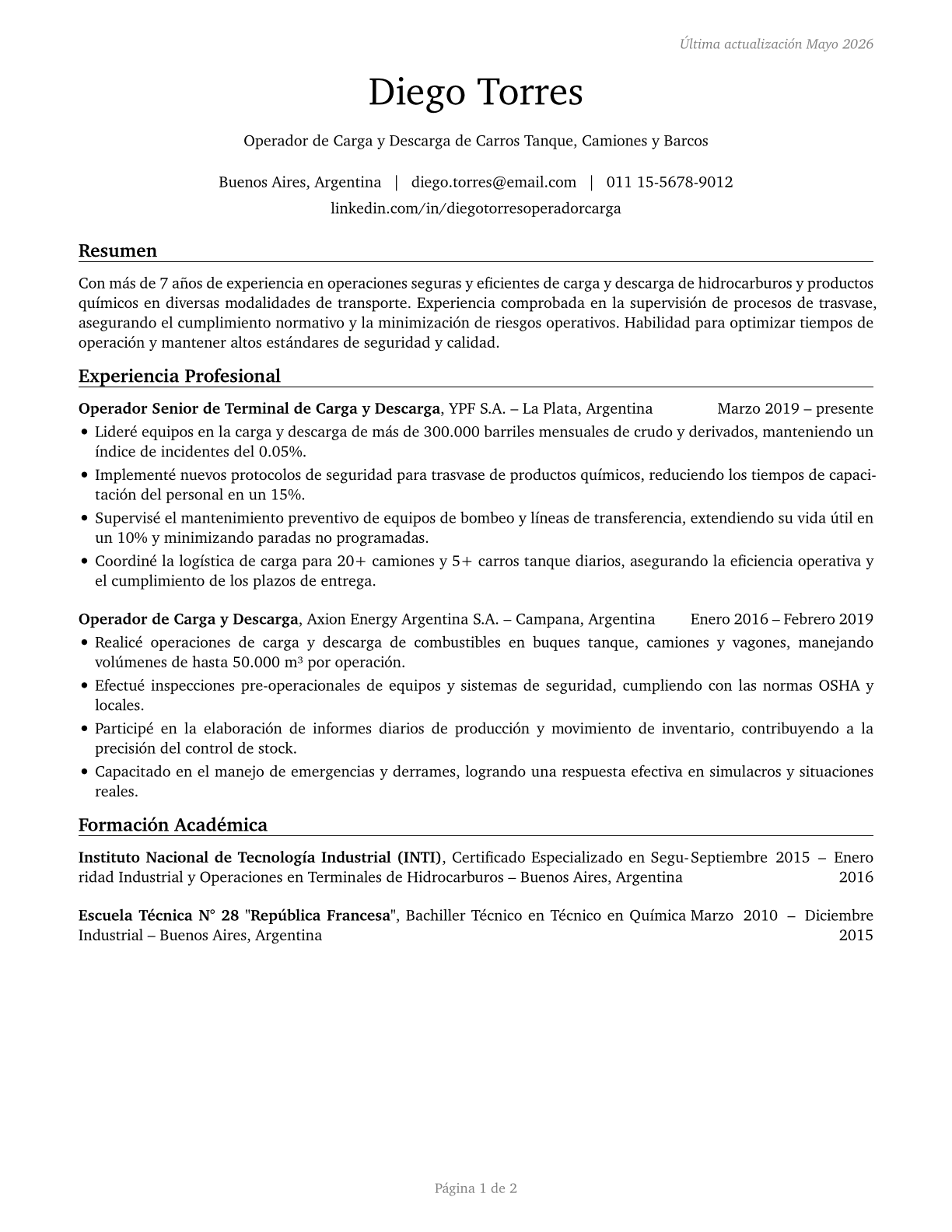 Tank Car, Truck, and Ship Loaders CV in Spanish — page 1