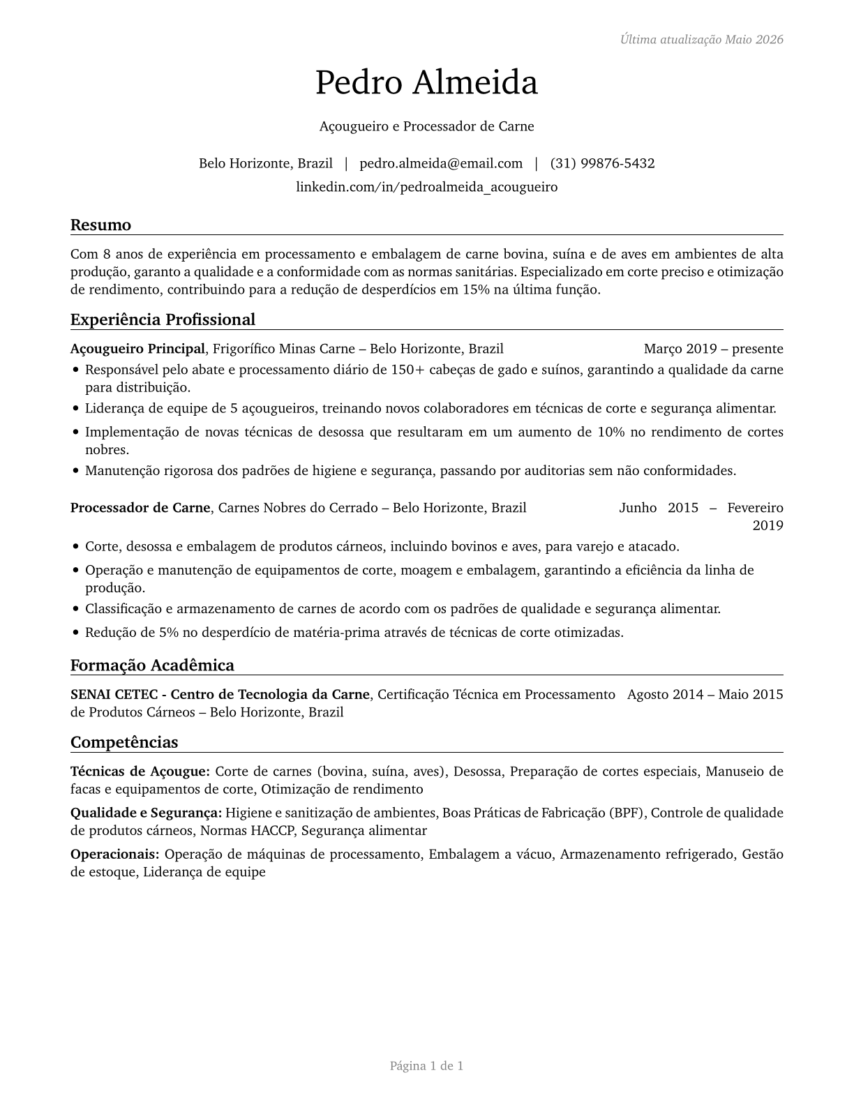 Slaughterers and Meat Packers CV in Portuguese — page 1