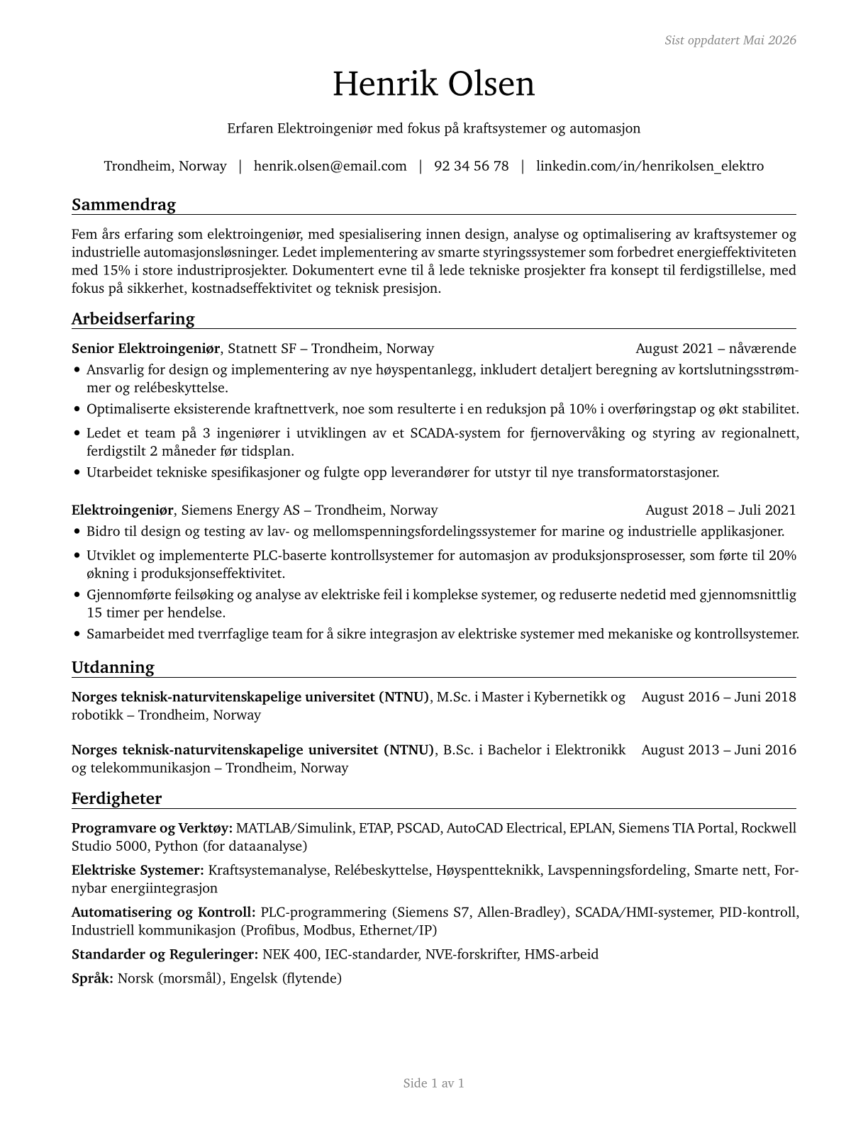 Electrical Engineers CV in Norwegian_bokmal — page 1
