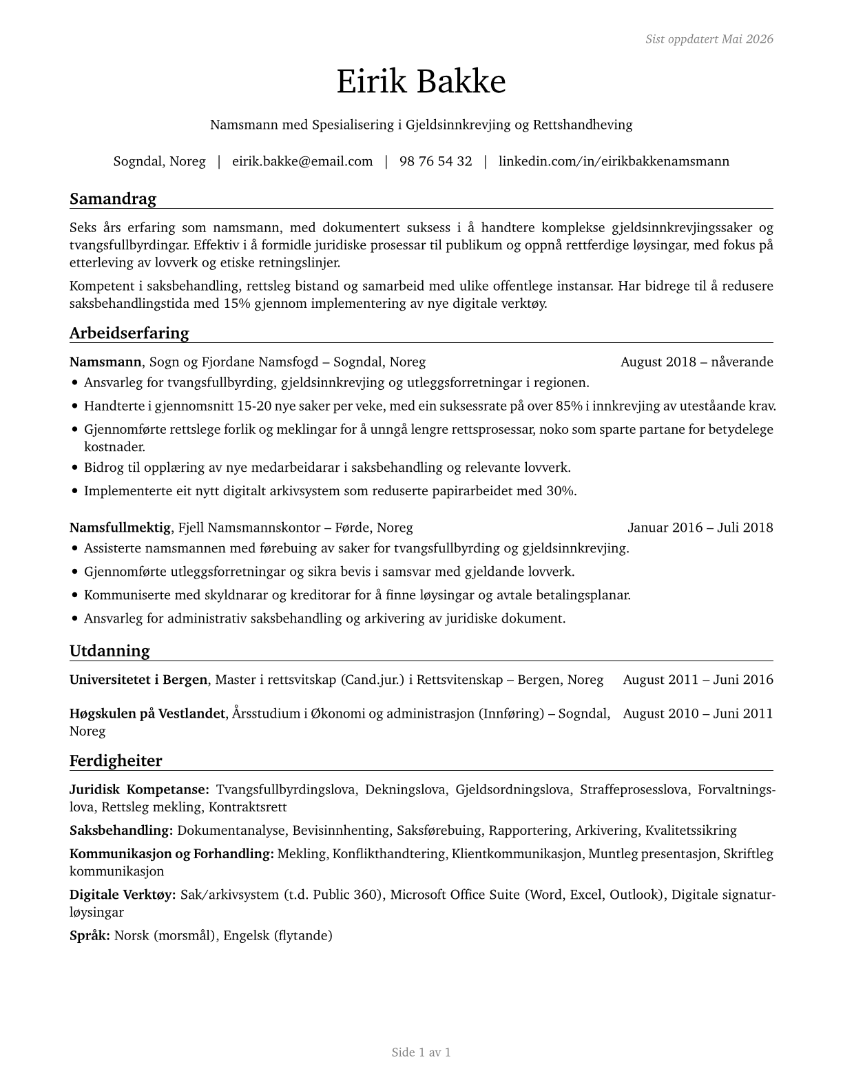 Bailiffs CV in Norwegian_nynorsk — page 1