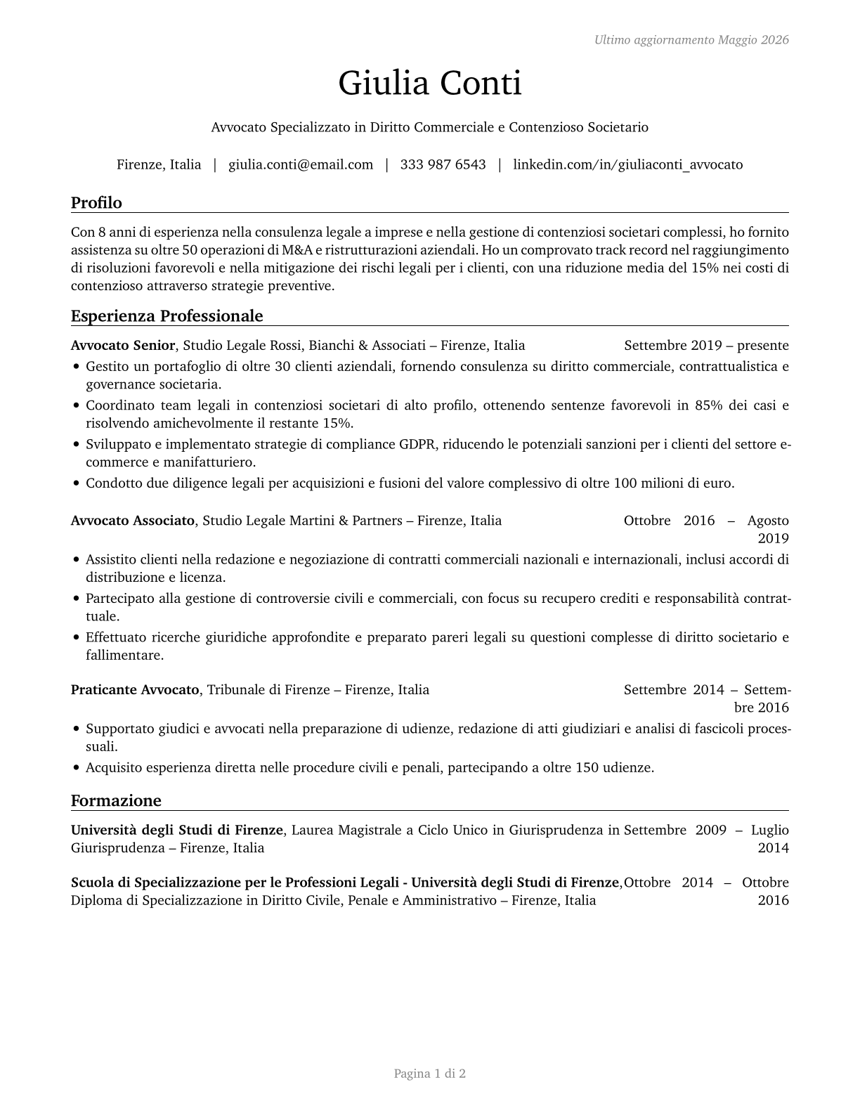 Lawyers CV in Italian — page 1