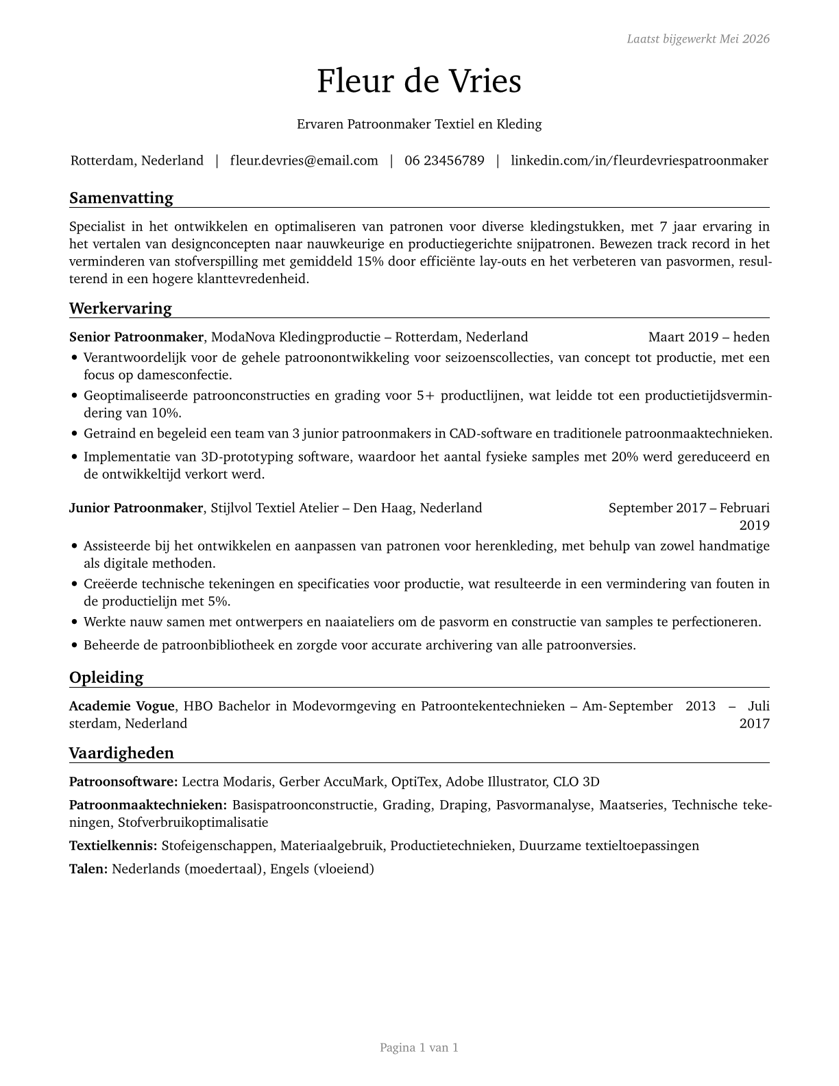 Fabric and Apparel Patternmakers CV in Dutch — page 1