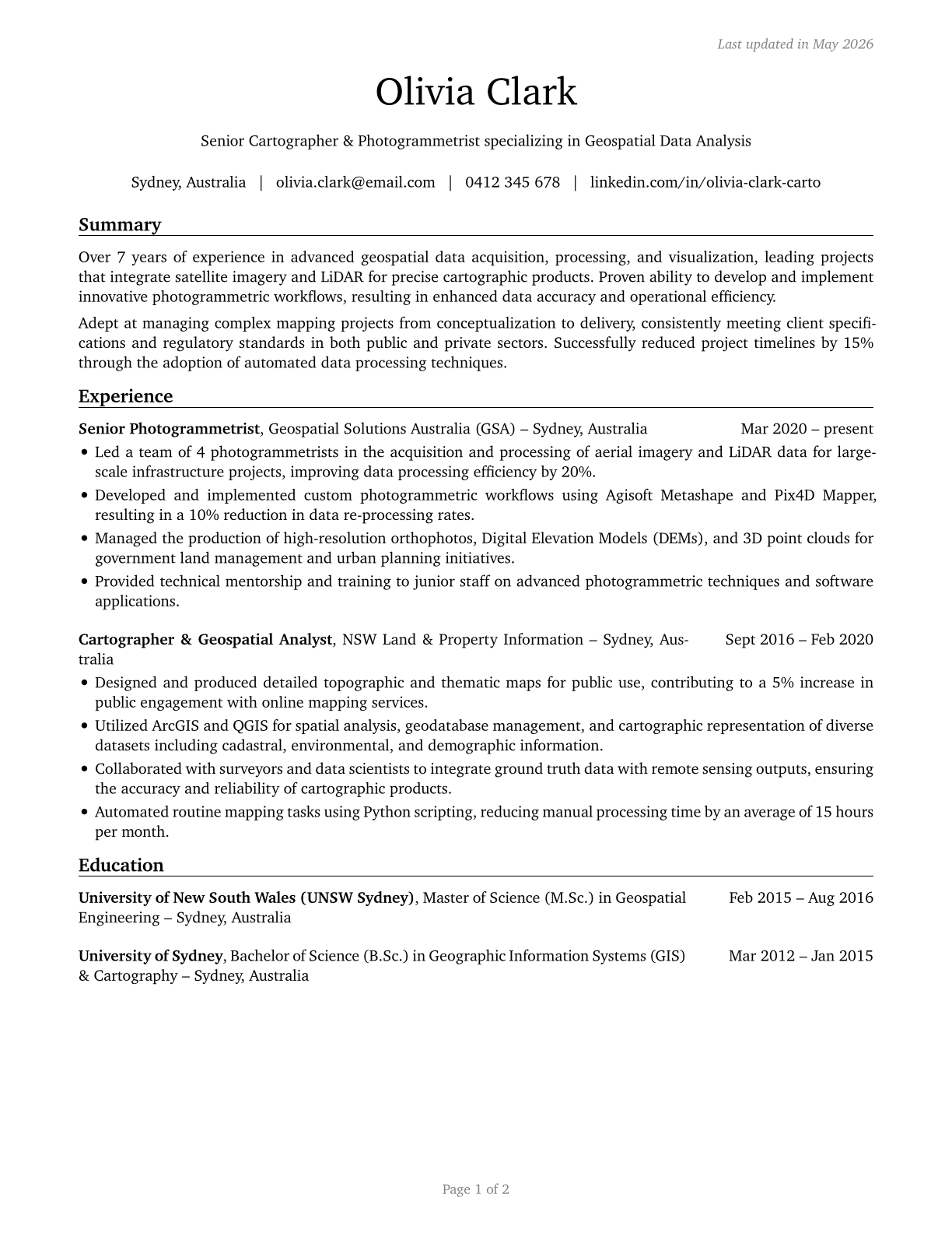 Cartographers and Photogrammetrists CV in English — page 1