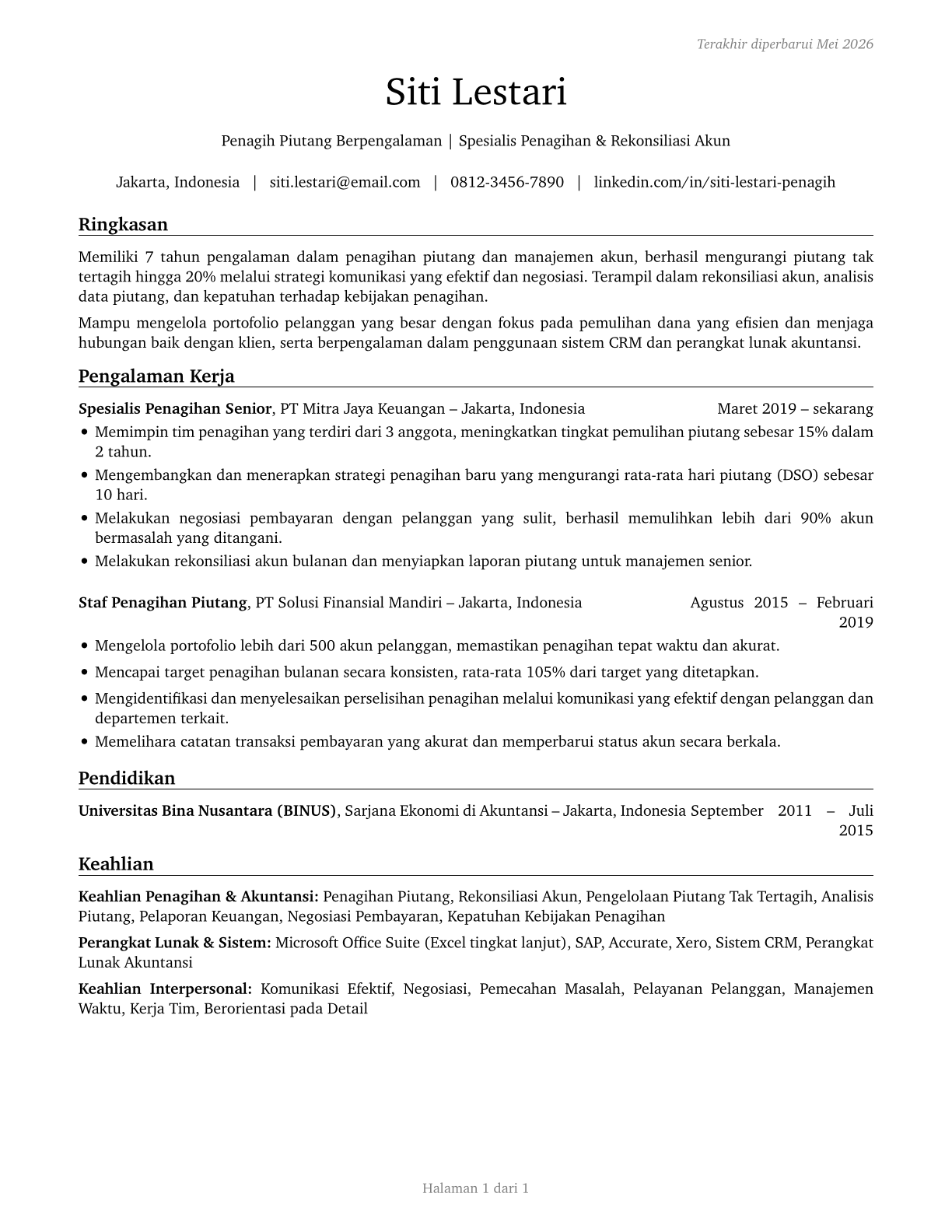 Bill and Account Collectors CV in Indonesian — page 1
