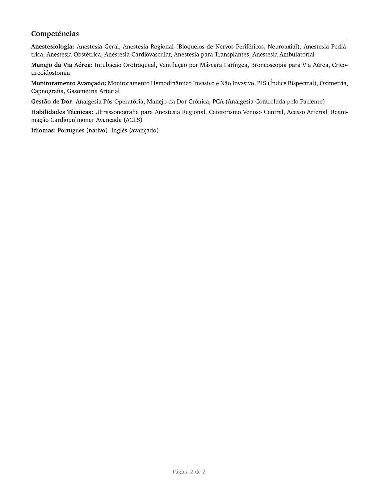 Anesthesiologists CV in Portuguese — page 2
