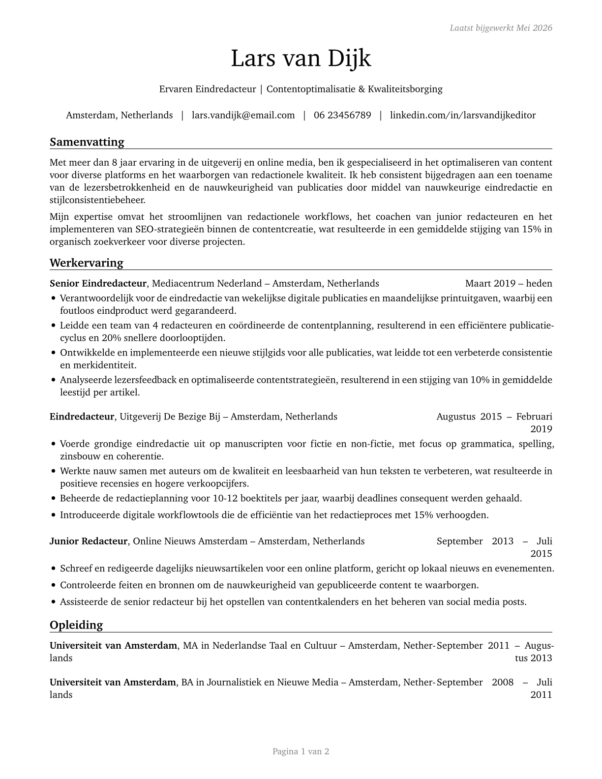 Editors CV in Dutch — page 1
