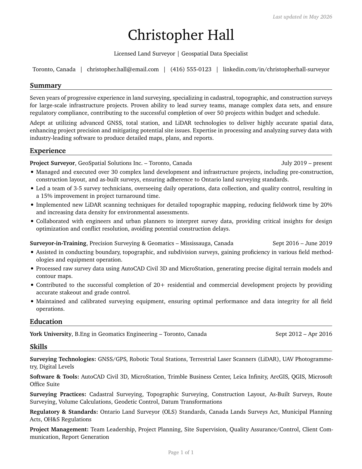 Surveyors CV in English — page 1
