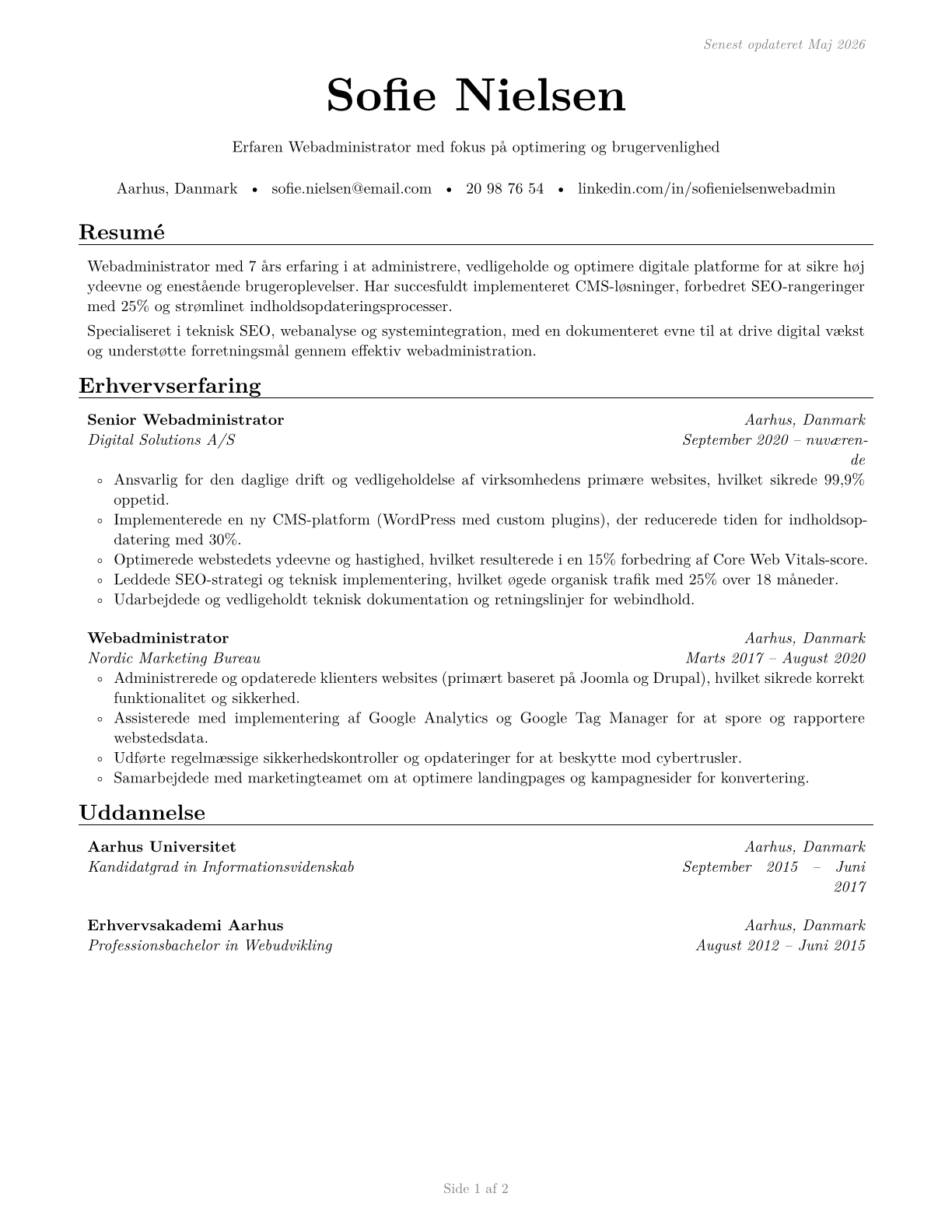 Web Administrators CV in Danish — page 1