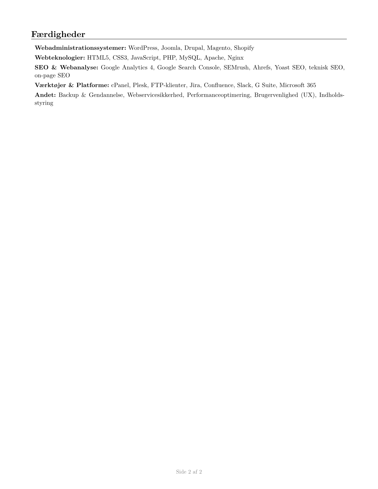Web Administrators CV in Danish — page 2