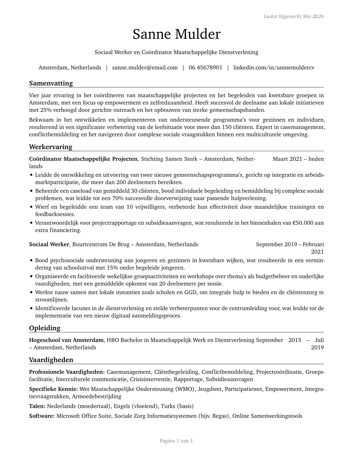 Community and Social Service Specialists, All Other CV in Dutch — page 1