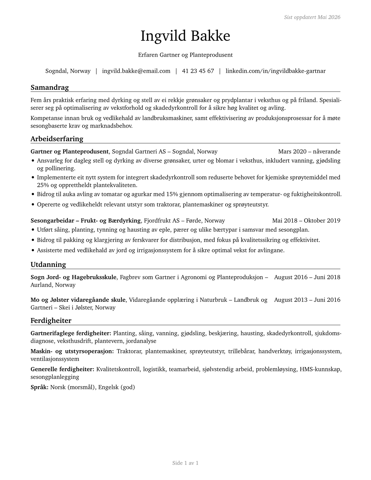 Farmworkers and Laborers, Crop, Nursery, and Greenhouse CV in Norwegian_nynorsk — page 1