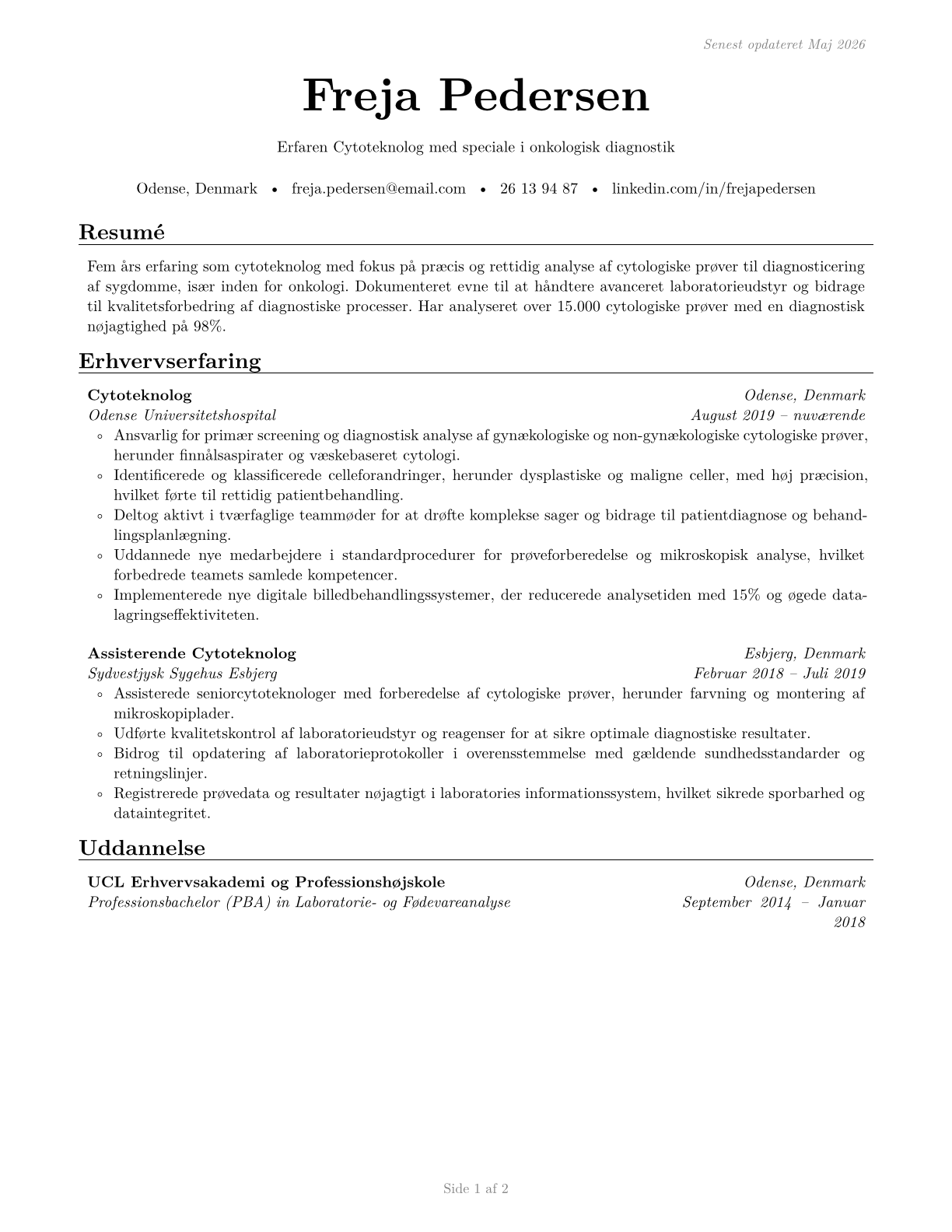 Cytotechnologists CV in Danish — page 1