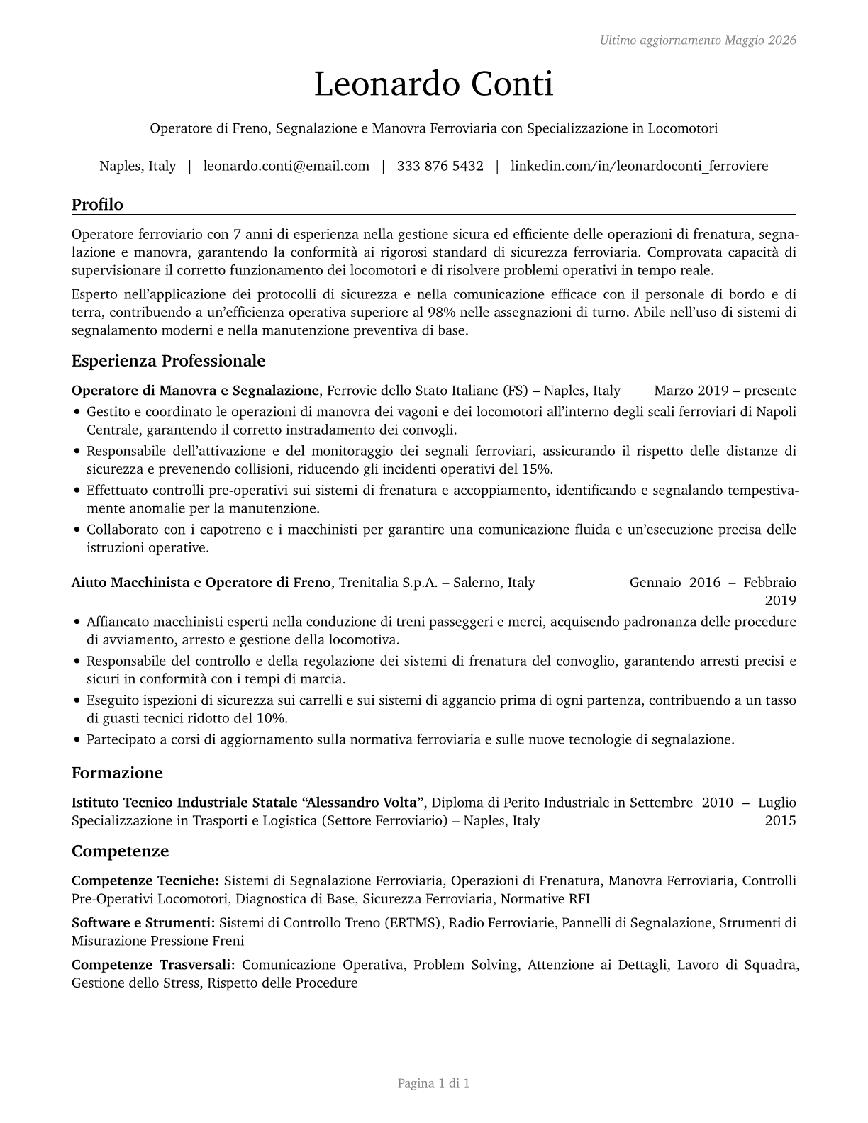 Railroad Brake, Signal, and Switch Operators and Locomotive Firers CV in Italian — page 1