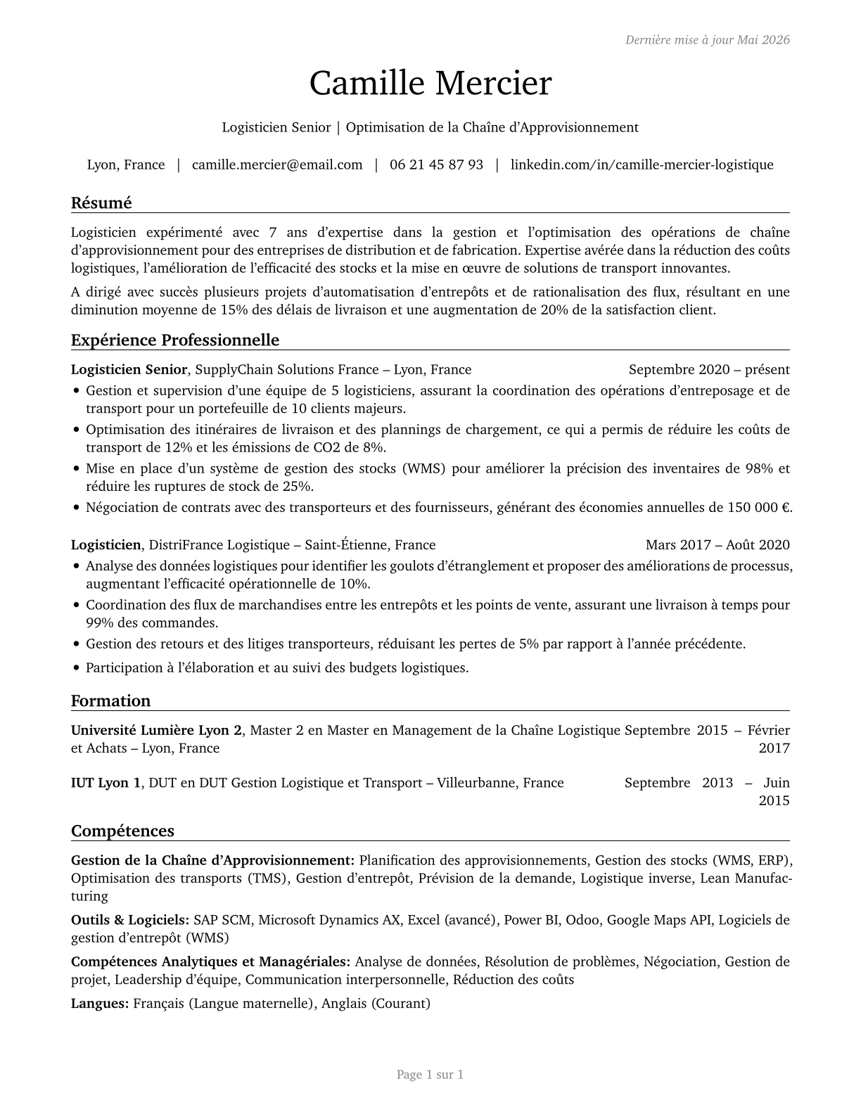 Logisticians CV in French — page 1