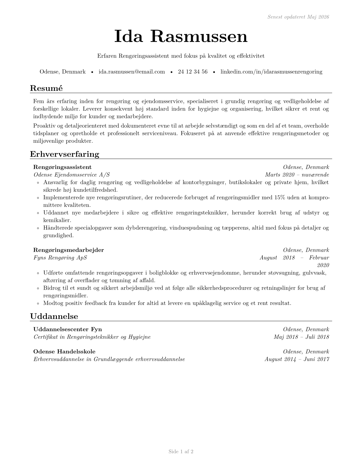 Maids and Housekeeping Cleaners CV in Danish — page 1