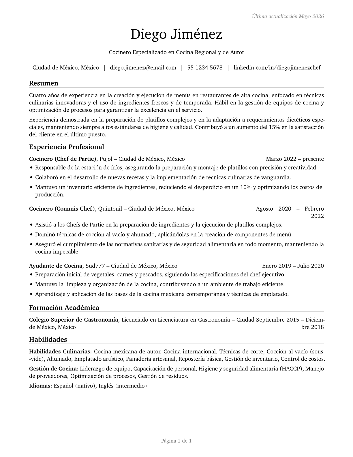Cooks, All Other CV in Spanish — page 1