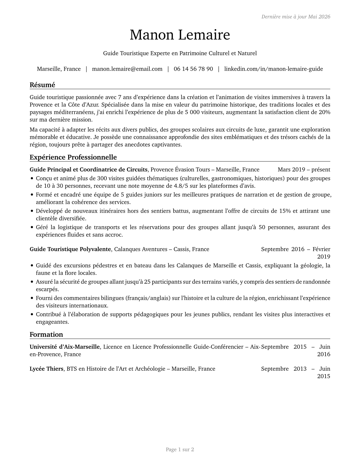 Travel Guides CV in French — page 1