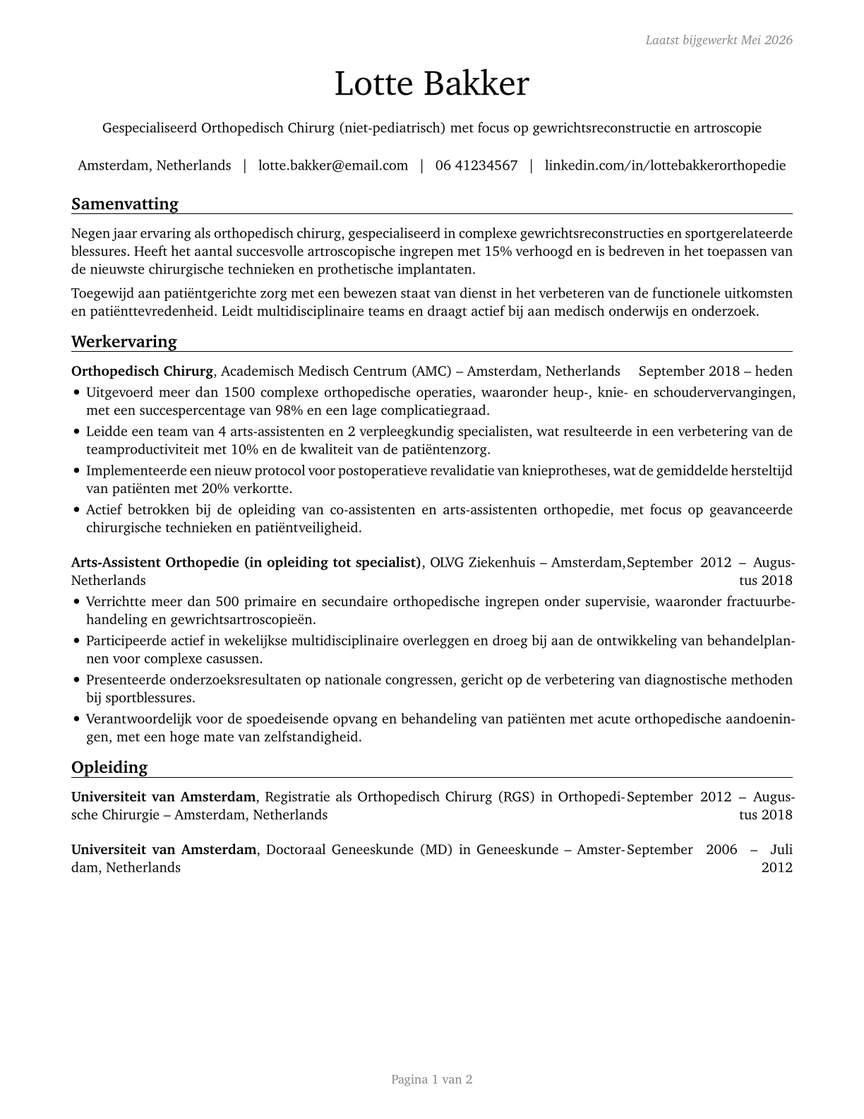 Orthopedic Surgeons, Except Pediatric CV in Dutch — page 1