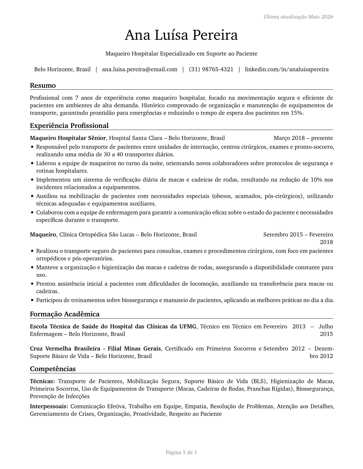 Orderlies CV in Portuguese — page 1