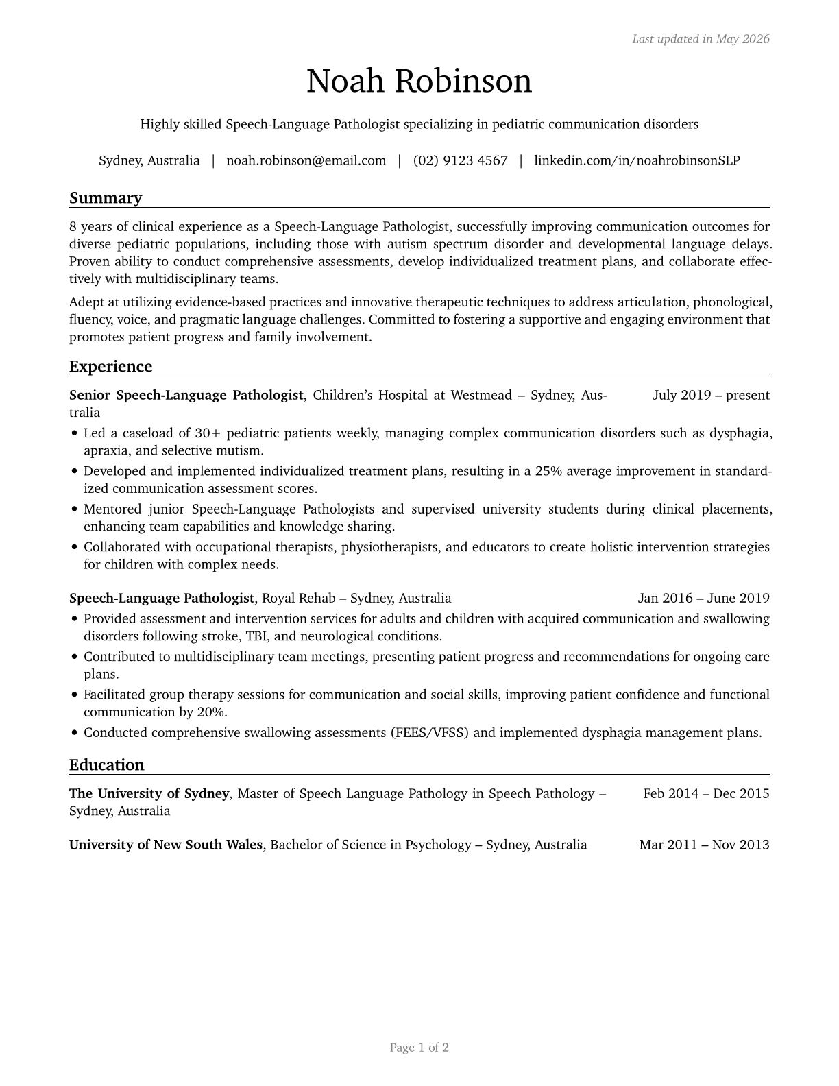 Speech-Language Pathologists CV in English — page 1