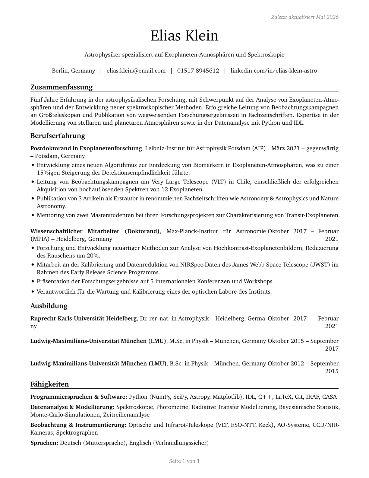 Astronomers CV in German — page 1