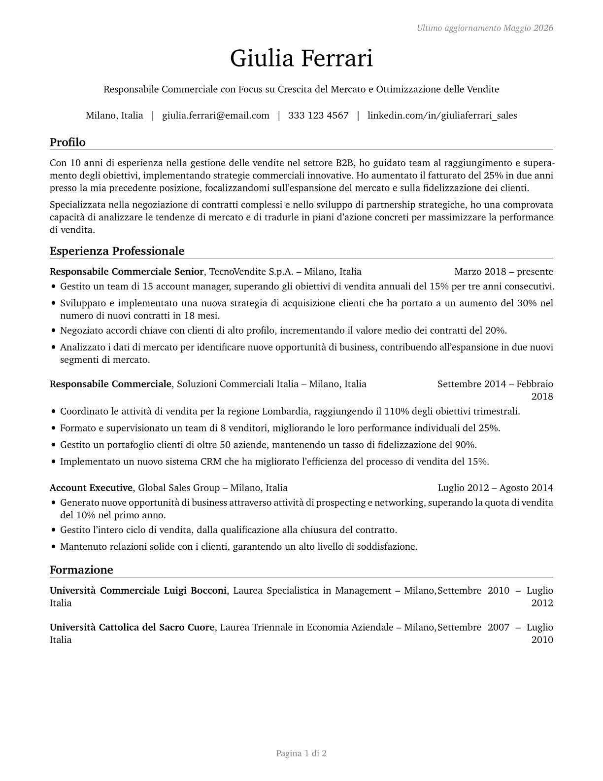 Sales Managers CV in Italian — page 1