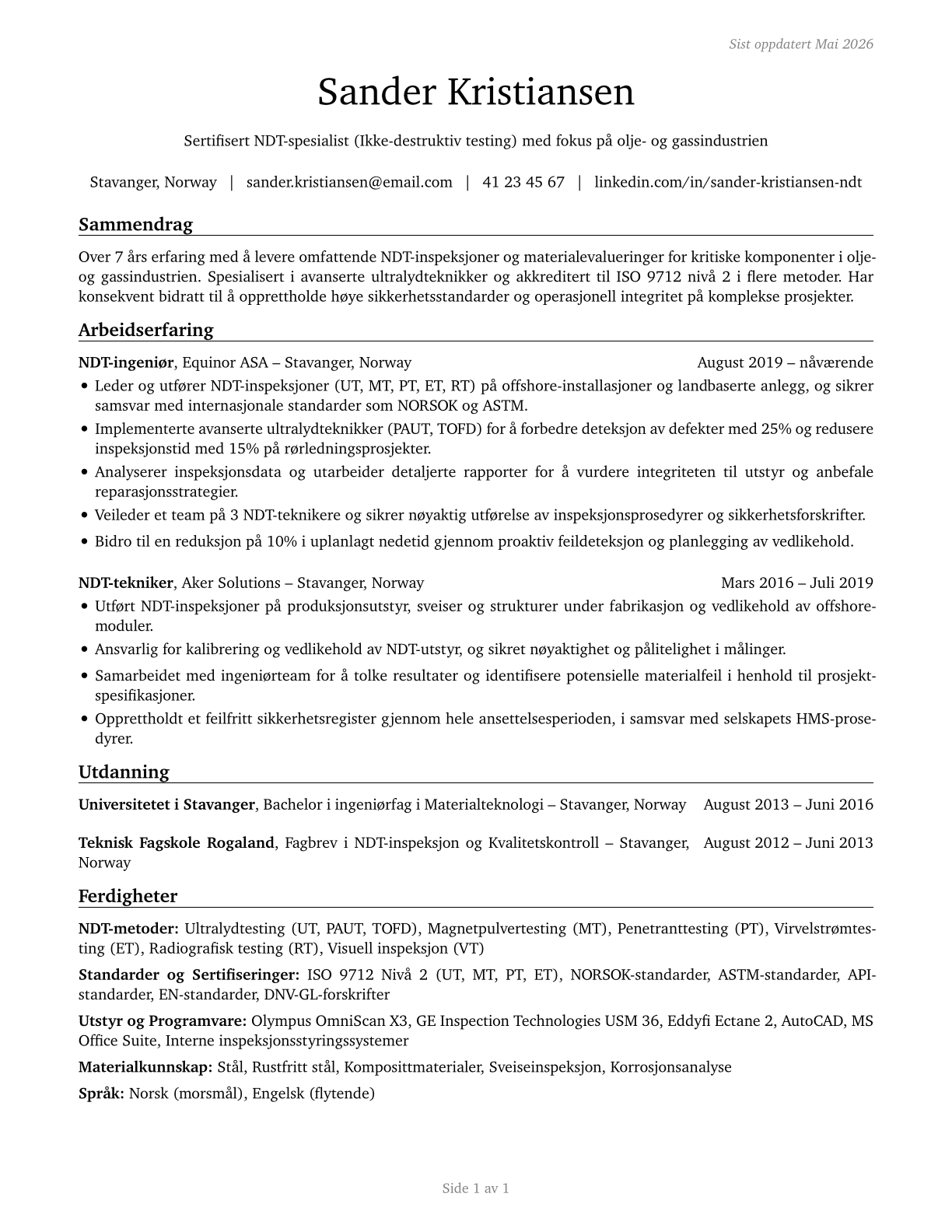 Non-Destructive Testing Specialists CV in Norwegian_bokmal — page 1