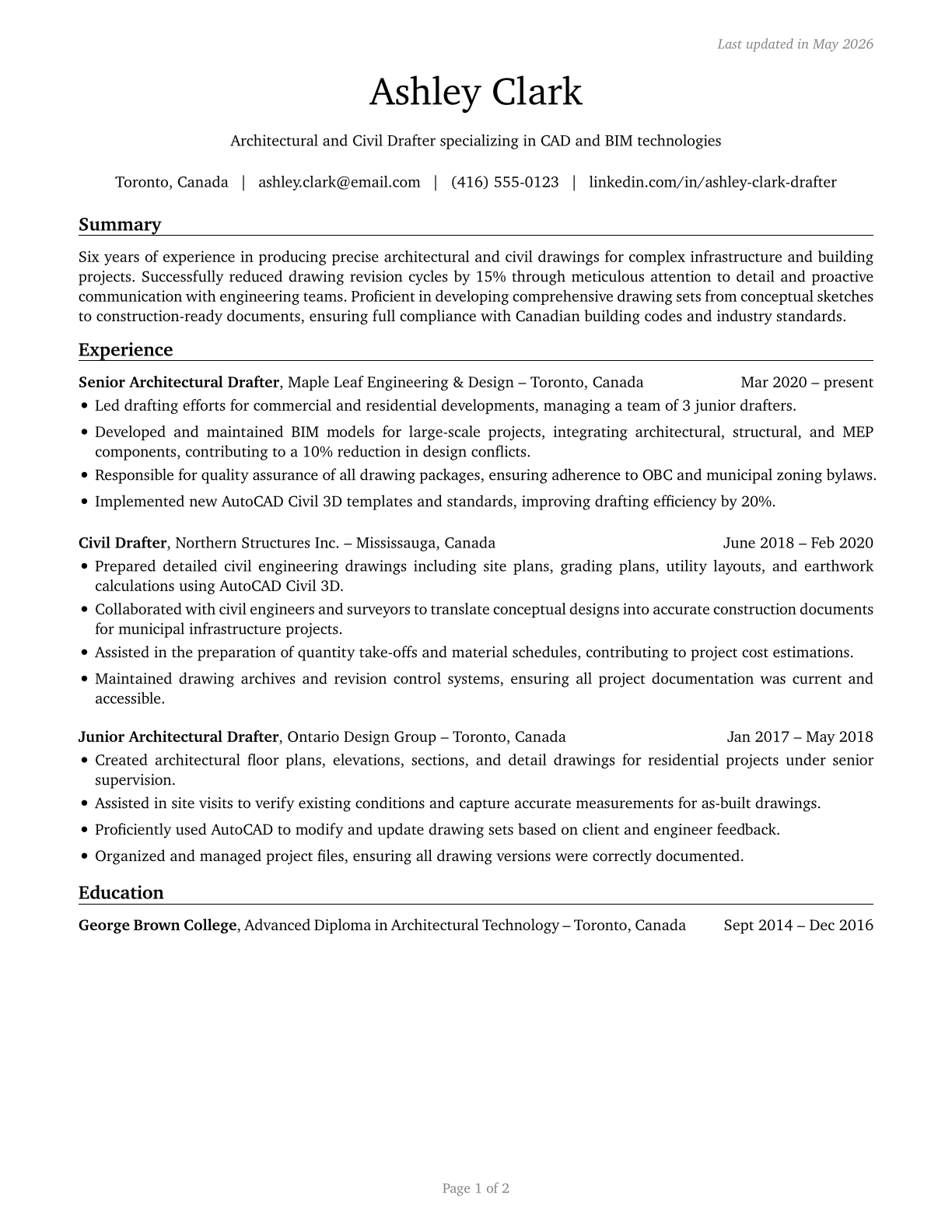 Architectural and Civil Drafters CV in English — page 1