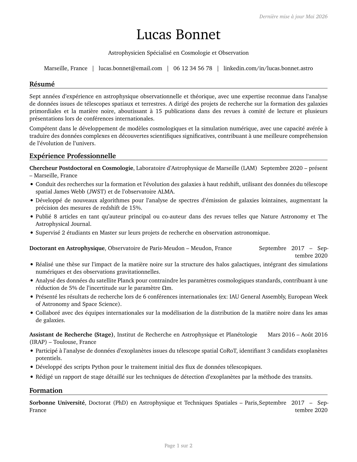 Astronomers CV in French — page 1